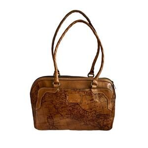 Patricia Nash Brown Leather Map Small Duffel Hand Bag Featuring Milano Italy